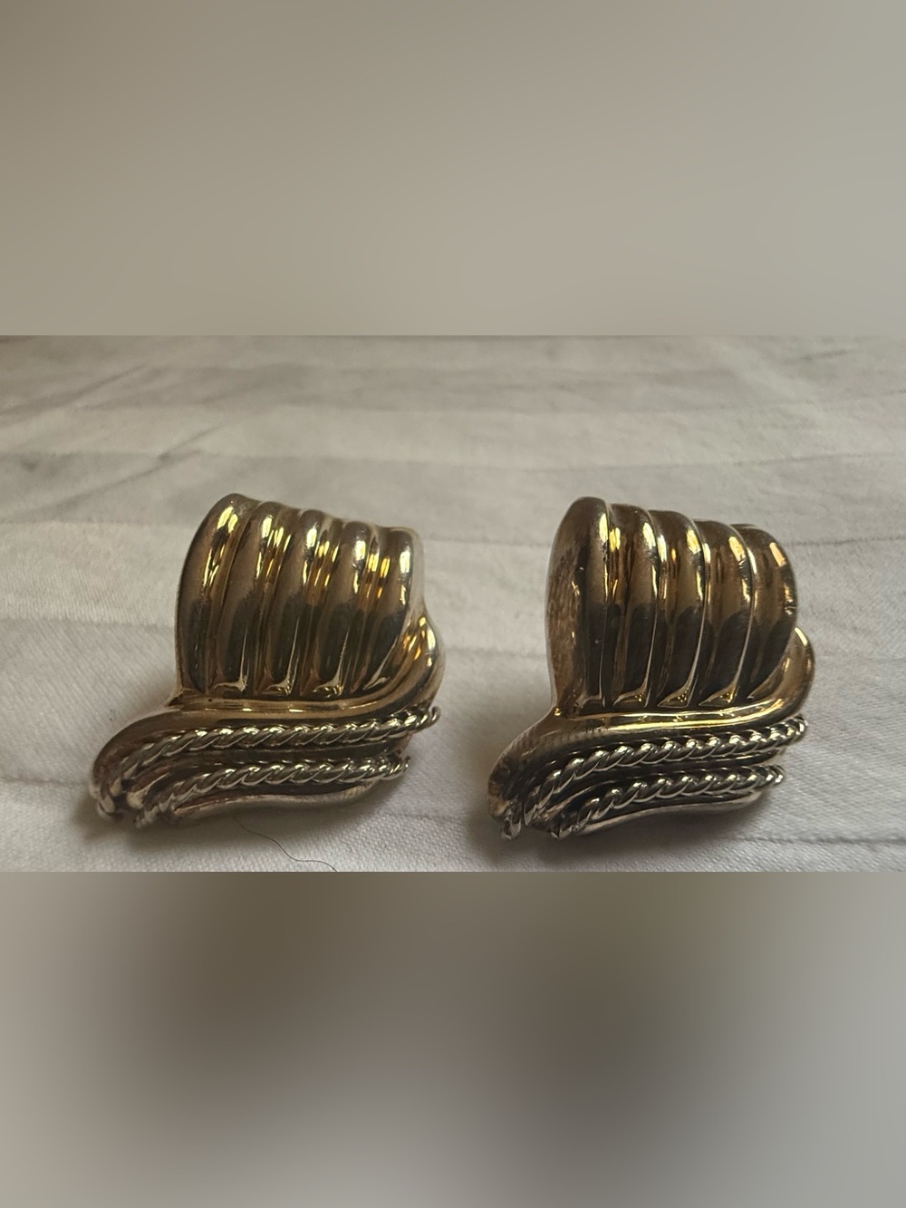 Gold Wash Over Sterling Silver Rope Accent Stud Earrings